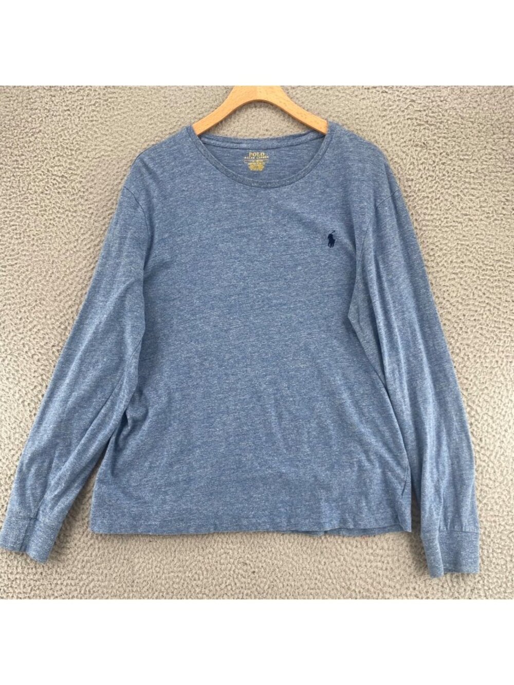 Polo Ralph Lauren Top Womens Large Blue Heather Knit Tee Long Sleeve Crew Neck
